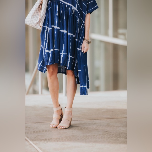 Sold Norblack Norwhite Anthro Navy Grid Print Smock Dress - Casual Women's Dress - Picture 8 of 16